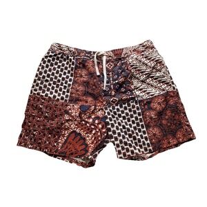 Mens XS Wallace & Barnes Shorts Brown Navy Patchwork Batik Drawstring J.Crew